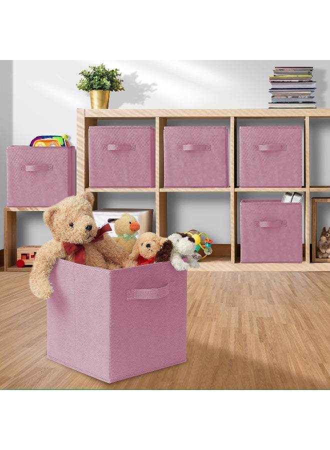 Casafield Set of 6 Collapsible Fabric Cube Storage Bins, Light Pink - 11" Foldable Cloth Baskets for Shelves, Cubby Organizers & More - Image 5
